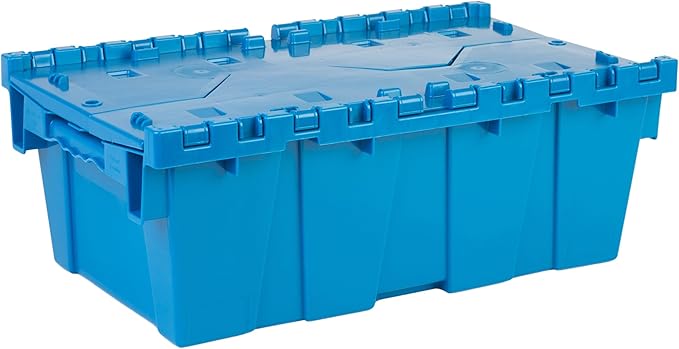 Hudson Exchange 19.6 x 11.6 x 7.3” (3.7 Gallon, 5 Pack) Storage Tote Distribution Container with Hinged Attached Lid, Blue