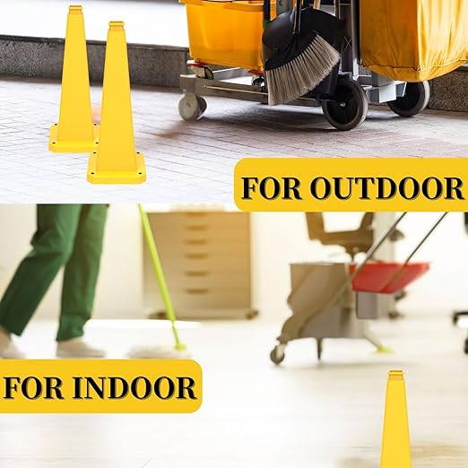 BESEA 3 Pack 28" Bright Yellow Traffic Safety Cones with Weighted Base, High-Visibility Parking Cones for Driveways, Business Parking Lots, Garages, Indoor/Outdoor Use