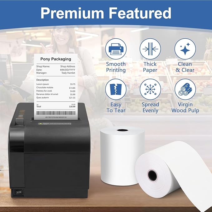50 Rolls Thermal Receipt Paper Rolls 2 1/4 X 200, Fits All Pos Cash Registers, BPA Free Thermal Paper Rolls For Clover POS Cash Register Printers,Thermal Paper Receipt Roll By Pony Packaging