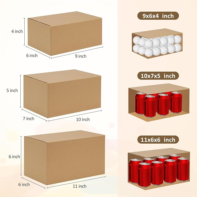 Eupako 30 Pack Small Shipping Boxes Assorted Sizes, 9x6x4 & 10x7x5 & 11x6x6 10 PCS Each Mailing Boxes, Brown Corrugated Box Mailers, Cardboard Boxes for Packaging Small Business