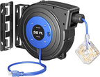 DEWENWILS 50FT Extension Cord Reel, Retractable Extension Cord Reel, Twist-lock Stopper, 14/3C SJTOW, 6 Grounded Outlets, 13A Circuit Breaker, Heavy Duty Power Cord, ETL Listed