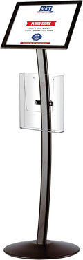 M&T Displays Curved Menu Board 8.5x11 Inch Pedestal Sign Holder with 8.5x11 Inch Brochure Holder Black Floor Standing Aluminum Front Loading Easy Open Poster Message Advertisement Post
