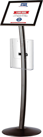M&T Displays Curved Menu Board 8.5x11 Inch Pedestal Sign Holder with 8.5x11 Inch Brochure Holder Black Floor Standing Aluminum Front Loading Easy Open Poster Message Advertisement Post