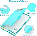 Rimilak Plastic Clipboard with Storage, 8.5 x 11 High Capacity Folio Nursing Case with Pen Holder, Size 14.2 x 9.6 x 1.2″ Folder Side-Opening for Classroom, Teacher, Smooth Writing, Mint Green