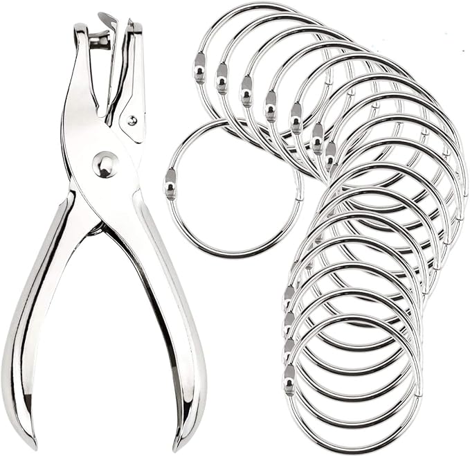 30 Pcs Book Rings 1.5 inch Nickel Plated Steel Binder Circles with Hole Puncher
