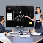 MaxGear Glass Whiteboard 48x36 Inches Wall Mounted, Magnetic Black Dry Erase Board with 1 Eraser, 1 Accessory Tray, 4 Markers and 6 Magnets, Large Frameless White Board for Office, School, Home