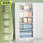 Crownland 72" Lockable Metal Storage Cabinet, Garage Storage Cabinets, High Office Cabinet with Adjustable Shelves for Garage, Home Office,Pantry, File(White)
