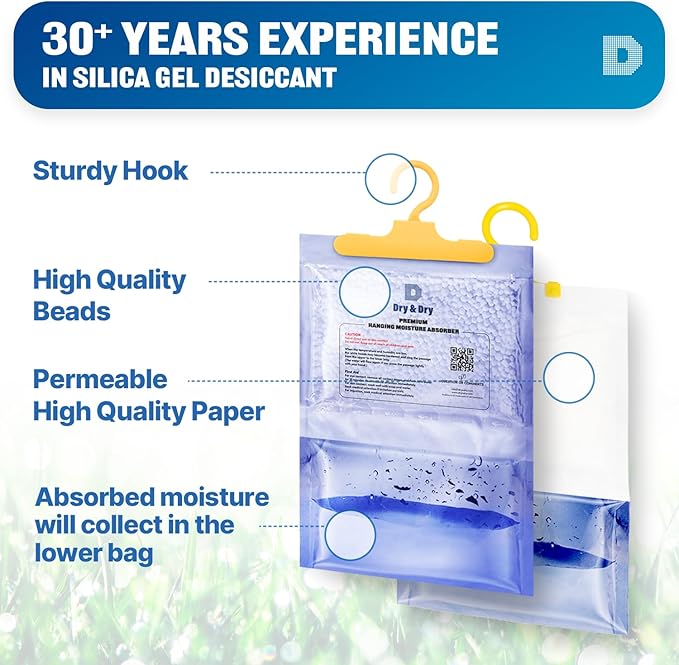 Dry & Dry 7 Packs (14.1 Oz/Pack) Moisture Absorbers - Dehumidifiers for Home, Basement & Bedroom - Portable, Continuous Operation - Plastic Material