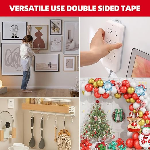 Double Sided Tape Heavy Duty 0.39in x 10ft, Heavy Duty Removable Mounting Tape, Adhesive Strips Double Sided Mounting Tape, Strong Foam Tape for Walls Picture Hanging Poster, Car, LED Strip Light