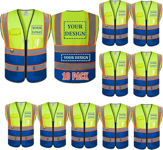 BeautyWill Custom Logo 10/20 Pack Safety Vest Class2 High Visibility Vest with Pockets Breathable Construction Vest Bulk