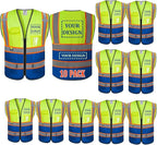 BeautyWill Custom Logo 10/20 Pack Safety Vest Class2 High Visibility Vest with Pockets Breathable Construction Vest Bulk