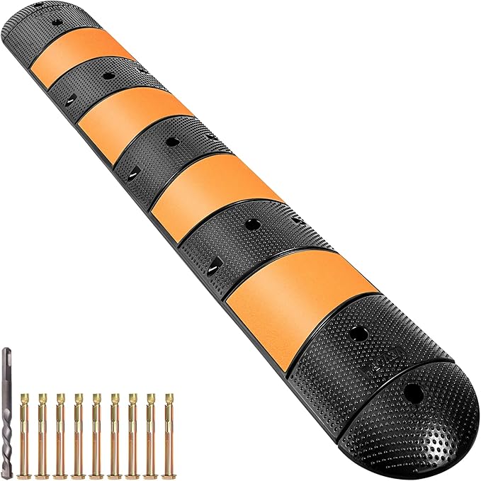 VEVOR Rubber Speed Bump, 1 Pack 2 Channel Speed Bump Hump, 72" Long Modular Speed Bump Rated 22000 LBS Loading, 72.8 x 12.2 x 2.2 Garage Speed Bump for Asphalt Concrete Gravel Driveway with 2 End Cap