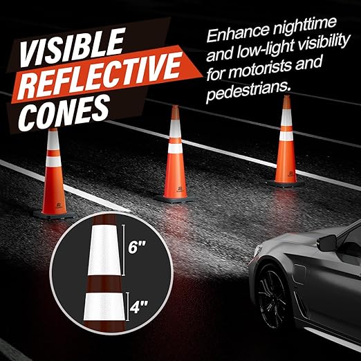 RoadHero 5 Pack 36 Inch Large Traffic Cones with Heavy Black Base, Orange Safety Cone with Reflective Collar for Parking Lot, Construction Work, Road Safety