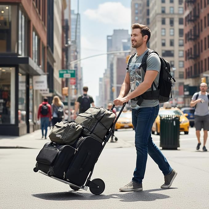 Leeyoung Folding Hand Truck and Dolly, 264 Lb Capacity Heavy-Duty Luggage Trolley Cart with Telescoping Handle and PP+EVA Wheels