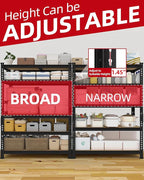 PrimeZone 35.5" x 12" x 72" Heavy Duty Storage Shelves - 5 Tier Adjustable Garage Storage Shelving, Metal Storage Utility Rack Shelf Unit for Warehouse Pantry Closet Kitchen, Black, 3 Pack