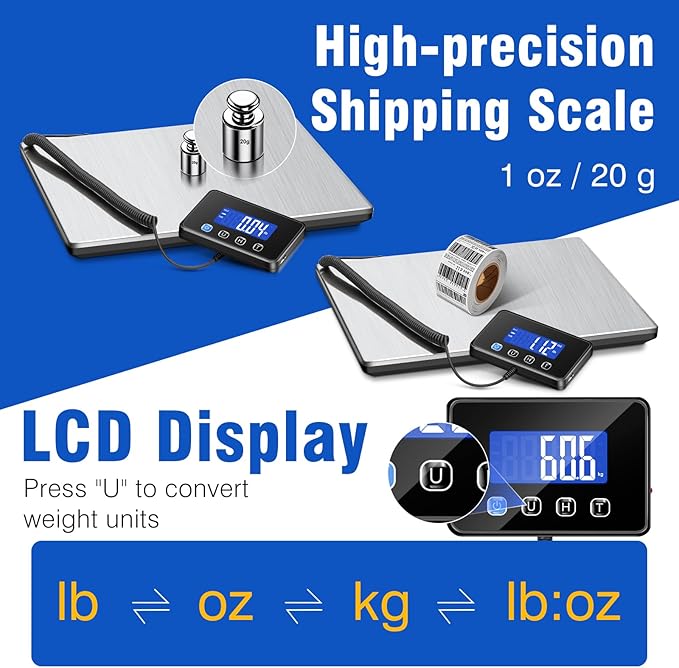 Shipping Scale, 660 lb / 1 oz High Accuracy Digital Scale for Packages with Hold, Tare Function, Postal Scale for Small Business, Luggage, Home Use (Battery & Charging Cable Include)