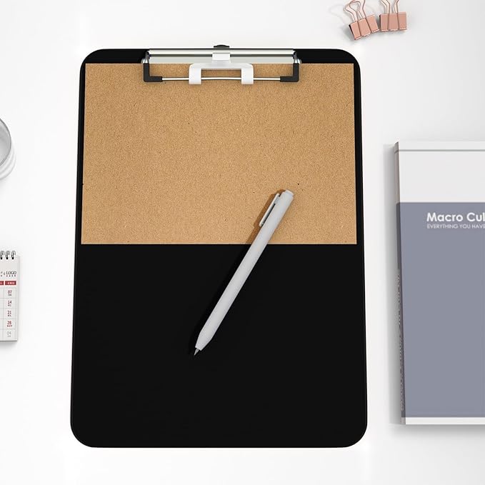 Hongri Plastic Clipboard with Pen Holder, Black 8.5x11 Letter Size Clip Board for Classroom, Office, Students, Nurses and Women, Low Profile Clip, Size 12.5 x 9 in