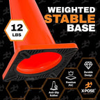 Xpose Safety 36 Inch Orange Traffic Cones Heavy Duty 12lb with 6" & 4" Collars, 8 Pack - Multipurpose PVC Plastic Safety Cone for Parking, Soccer, Caution, Kids and Construction - DOT Approved