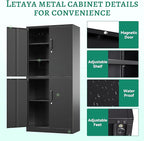 Letaya Metal Storage Cabinet with Lock Door, Adjustable Shelf Steel Cabinets for Office, Home,Pantry,Kitchen,Garage Utility Cabinet (4 Door-Black)