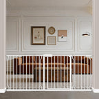 WAOWAO Baby Gate 71.65-76.35" Extra Wide Pressure Mounted Walk Through Swing Auto Close Safety White Metal Toddler Kids Child Dog Pet Puppy for Stairs,Doorways,Kitchen