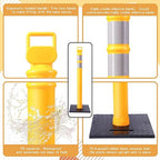 Kanayu 49 Inch Traffic Delineator Posts with 8.8 Lbs Rubber Base PE Delineator Post Portable Parking Pole Traffic Cone Barrier with Removable Base, Reflective Band(4 Packs,Yellow)