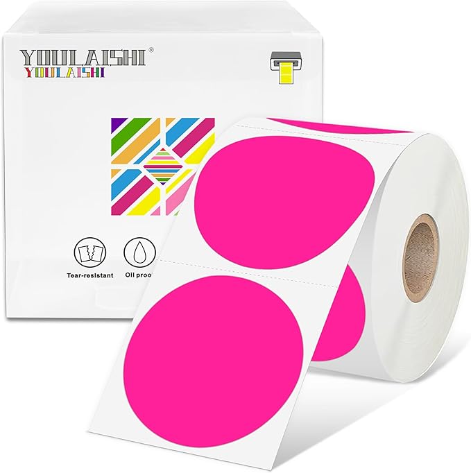Dot Stickers Labels, 2 inch Circle Garage Sale Sticker 750Pcs Round Thermal Printer Stickers Printable Writable Price Labels for Yard Sale, Fluorescent Pink