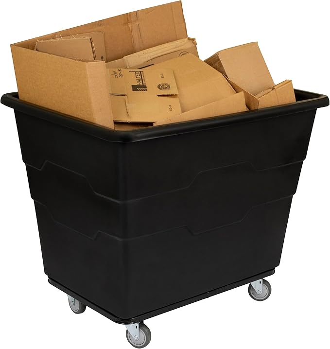 Commercial 16 Bushel Utility Cart with Steel Base, Poly Box Basket Truck, Laundry Cart, and Rolling Trash Bin, 47-Inch x 34.75-Inch x 35.5-Inch, 1000 Pound Weight Capacity, Black