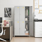 Employees Locker, 72 inch Tall Metal Storage Locker with 6 Doors for School Hospital Garage Gym Home Office with 12 Hooks, Requires Assembly