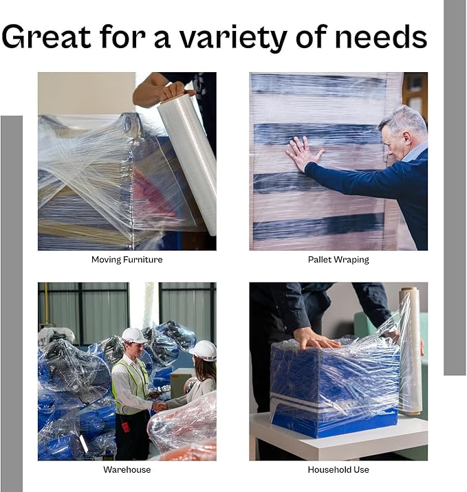 PSBM 128 Rolls 12 Inch x 1500 Feet 80 Gauge Stretch Film/Wrap, Heavy Duty Industrial Strength Clear Shrink Plastic Wrap for Moving, Packing, Shipping, Pallet Wrapping & Storage