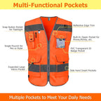 TCCFCCT Safety Vest 9 Pockets High Visibility Reflective Safety Vest for Men Women, Hi Vis Work Vest with Reinforced Sewing, Durable to Use, Meets ANSI/ISEA Standards, (Orange, 3X-Large)