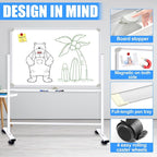 Dry Erase Board with Stand - 36x24 Inches Double-Sided Magnetic Mobile whiteboard on Wheels, Rolling White Board with Stand for Meeting, Training, Whiteboard Easel for Home Office Classroom School