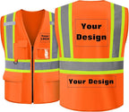 Safety Vest Customize Logo with 5 Pockets & Zipper Reflective High Visibility Vest Class 2 Outdoor Workwear