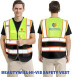 BeautyWill Custom Logo Safety Vest Class 2 High Visibility Reflective Vest for Men - Personalized Logo Team Vest