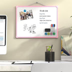 MaxGear Double-Sided Dry Erase Board for Wall, 16"x12" Hanging Whiteboard, Small Dry Erase White Board kit, Portable Whiteboard for Planning, Drawing, Memo, to Do List, Pink Frame