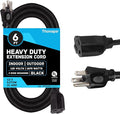 6 Foot Outdoor Extension Cord - 12/3 Heavy Duty Black Extension Cable with 3 Prong Grounded Plug for Safety - Great for Garden, Tools and Major Appliances