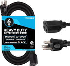 6 Foot Outdoor Extension Cord - 12/3 Heavy Duty Black Extension Cable with 3 Prong Grounded Plug for Safety - Great for Garden, Tools and Major Appliances