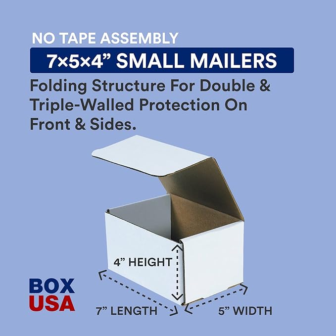 BOX USA Shipping Boxes Small 7"L x 5"W x 4"H, 50-Pack | Corrugated Cardboard Box for Packing, Moving and Storage
