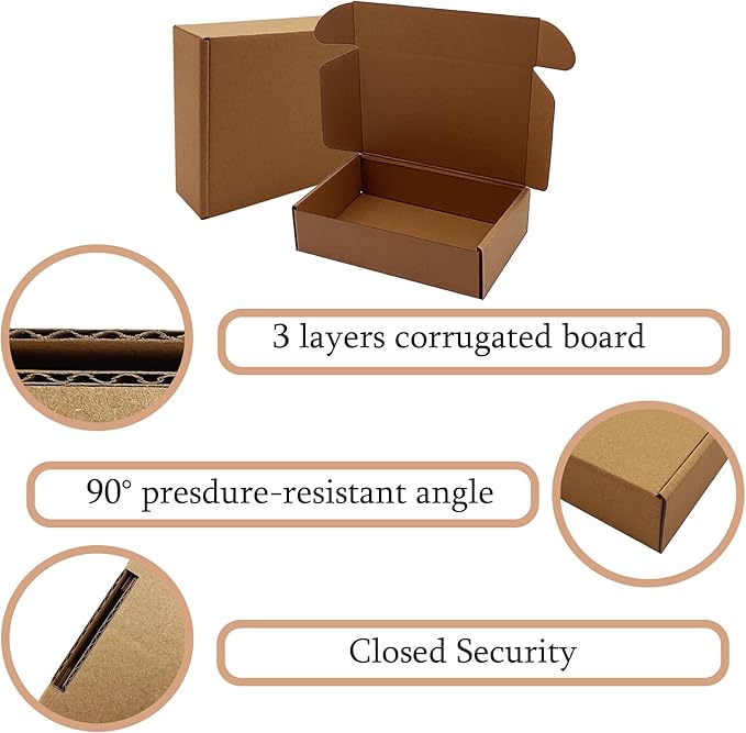 Shipping Boxes 8x5x2 inch 50 Pack,Brown Corrugated Boxes Mailer Packaging for Mailing Small Business，E-Commerce Gift Boxes for Wrapping Present Moving Storage Heavy Duty Recycled Cardboard Boxes