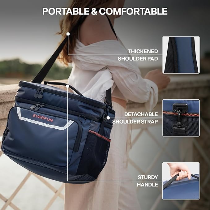 EVERFUN Small Cooler Lunch Box Mini Leak-Proof Soft Double Deck 24 Can Personal Insulated Collapsible Portable Waterproof Lunch Bag Ice Chest for Men Women Work Travel Car Picnic Beach