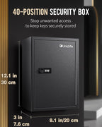 Uniclife 40 Position Slotted Key Cabinet with Combination Lock Resettable Black Digital Security Storage Box Steel Key Organizer with Slotted Racks White Key Tag Labels and Permanent Pen