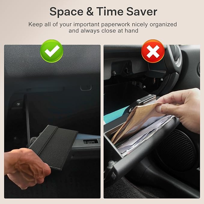 CoBak Leather Car Registration and Insurance Holder with Magnetic Compartment - Vehicle Glove Box Organizer for Driver License, Cards, Emergency Cash - Auto Truck Accessories Case, Cloth Black