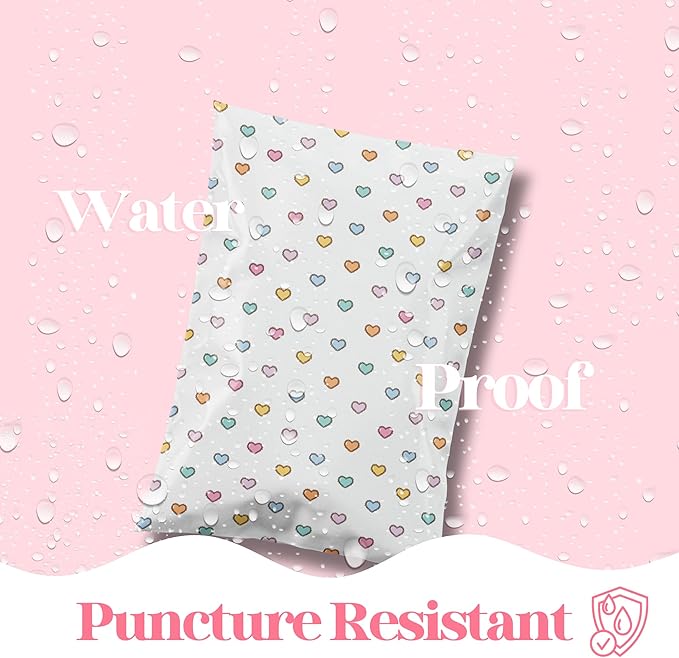 6x9 Designer Poly Mailer 100 Pack Heavy Duty Waterproof Self Seal Shipping Bags for Small Business Large Mailing Envelopes Bulk Tear Resistant Packaging Preppy Hearts