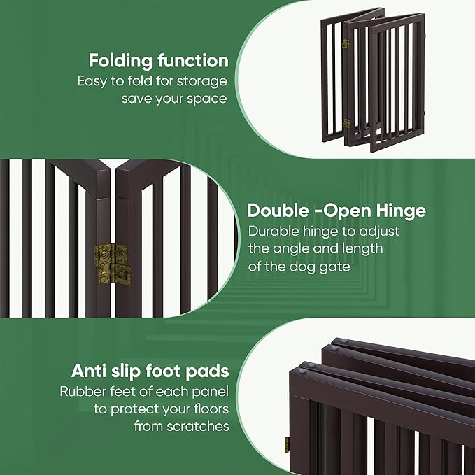 Dog Gates for Doorways, Tall Dog Gate Indoor, Foldable Pet Gates for Doorways Bedroom, Freestanding Puppy Gate with Metal Support Feet, Room Divider, 4 Panels (Brown)
