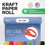 Blue Kraft Paper Roll 24" x 1200" (100 feet) with Cutter - USA-Made Gift Wrapping Paper for Packing, Moving, Shipping & Crafts/Arts - 100% Recyclable Natural Craft Material by IDL Packaging