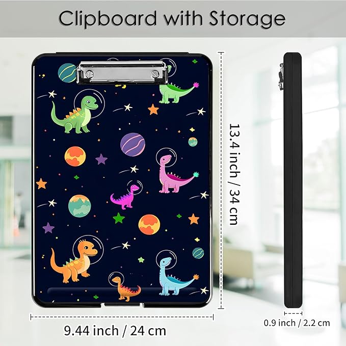Clipboard with Storage,Office Supplies Nursing Clipboards Folder with Pen Holder Plastic Foldable Clip Board with Storage for Nurse Teacher,Dinosaurs Planet
