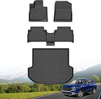 Hutisya-Floor Mats & Cargo Liner Set Fit for Hyundai Santa Fe Hybrid 2021-2023/Santa Fe PHEV 2022 2023 All Weather Protection Anti-Slip & Durable TPE Full Set Liners Automotive Accessories-Black