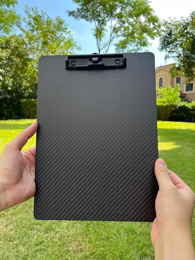 Hardened 9.4" Wx12.6 L 3K Carbon Fiber Clipboard Ultimate Light and Thin Portable Cool Black Twill Smooth Hard Writing Board Black Low Profile Clip Hide Hook Art Paint Draw