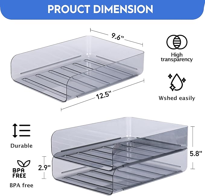 2 Pack Stackable Paper Tray Organizer, Clear File Organizer for Desk, Office Organizer and Storage for Desk Accessories, Notes, Books, File Paper, Document, Black