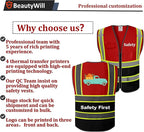 BeautyWill Custom Safety Vest Customized Logo Mesh Vest Class2 High Visibility Reflective Vest with Pockets Workwear（Red Black，L ）