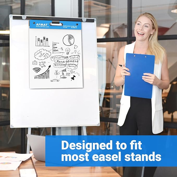 AFMAT Sticky Mini Easel Pads, 15 in x 18 in Flip Chart Paper for Teachers, Super Sticky & Bleed-Resistant, Self-Stick Easel Paper for Office/Classroom/Whiteboard/Wall/Windows, 30 Sheets/Pad, 8 Pads